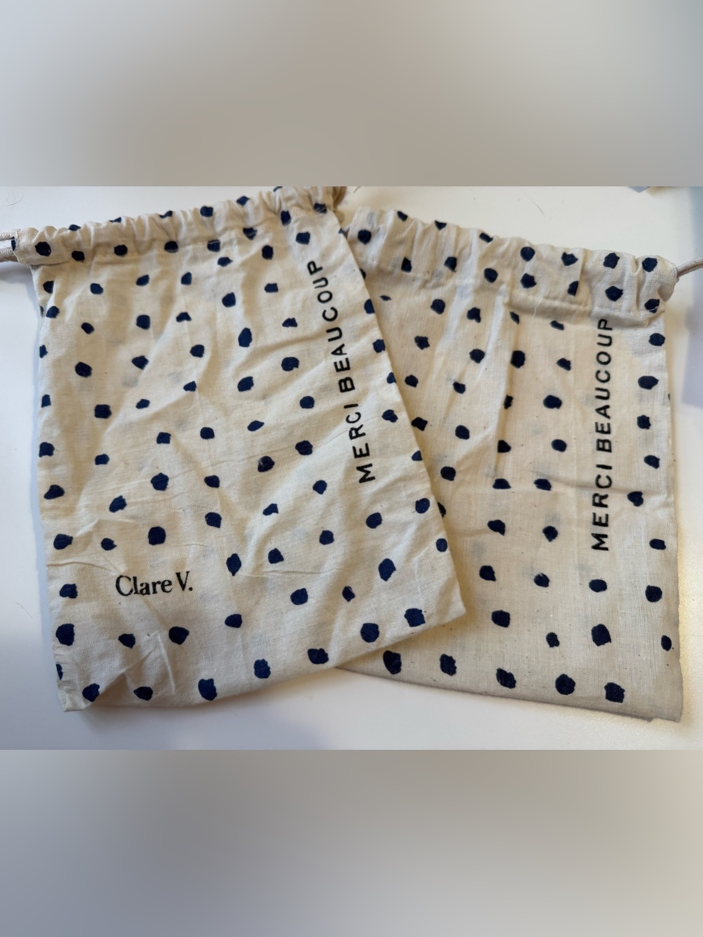 Clare V. Set of 2 Polka Dot Dust Bags Small Cream Black Merci Beaucoup